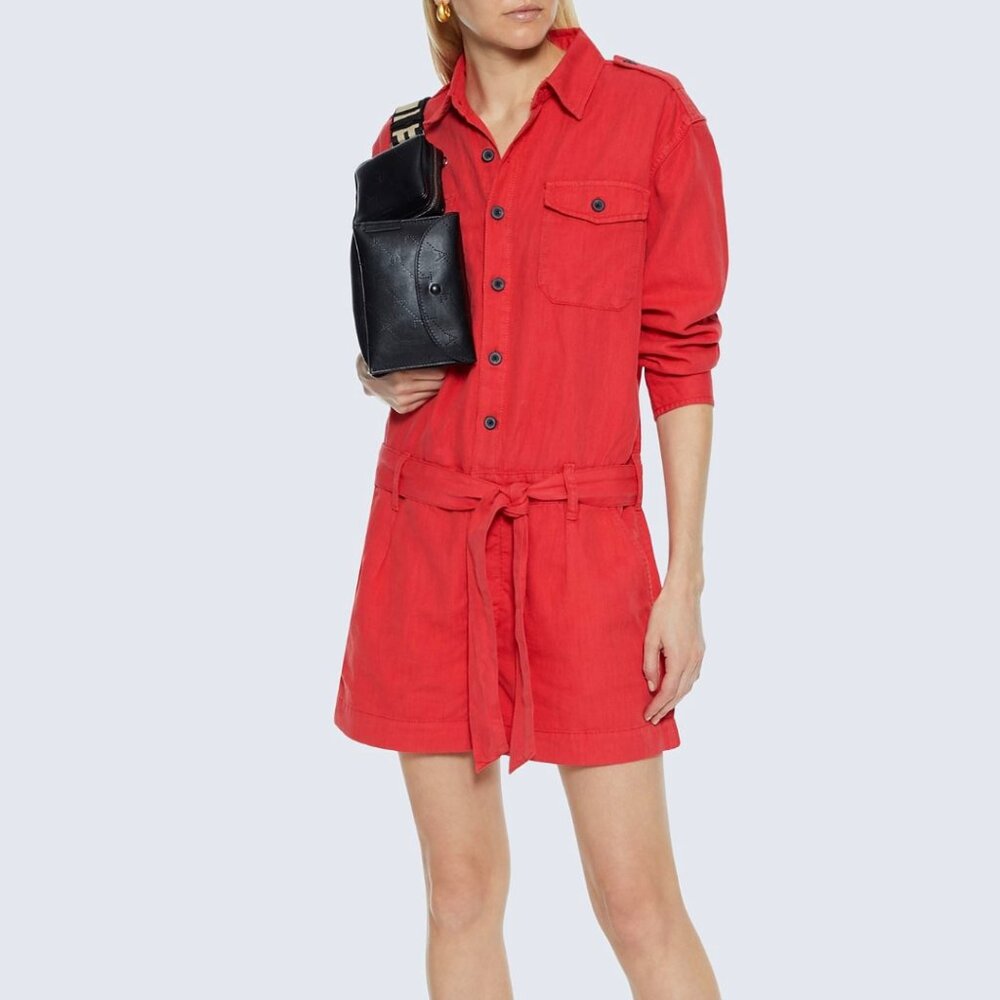 Current/Elliott Kaya Vintage Red Linen Blend Romper Size 2 M Coastal Euro Summer